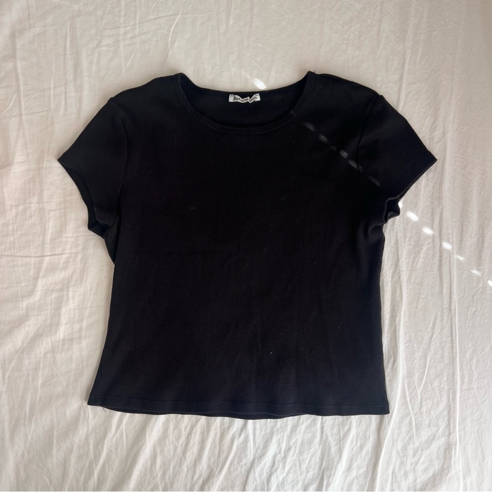 Reformation Black Ribbed Knit Top